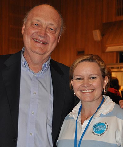Don Leu standing with Lisa Kervin at a conference.